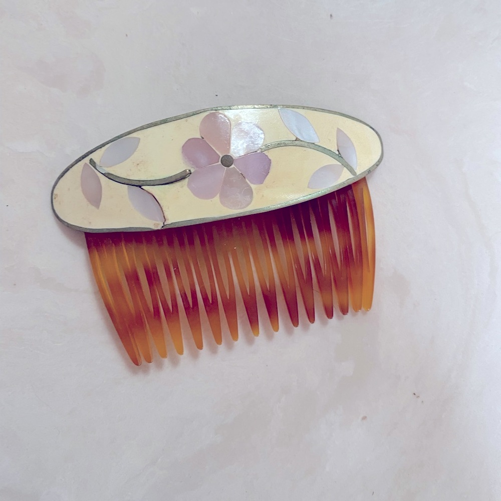 Mother of Pearl hair comb accessory, Sterling silver collectible